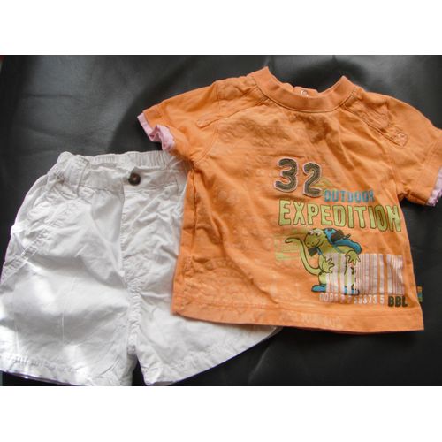 Ensemble Garçon Short Blanc + T.Shirt Fantaisie Taille 6 Mois Idée Cadeau