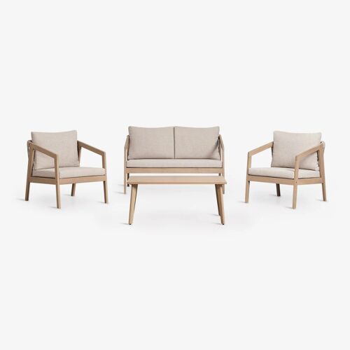 Ensemble De Jardin Avec Canapé 2 Places, 2 Fauteuils Et Table Basse En Bois D'acacia Et Corde Tressée Kaela Acacia Marron Clair