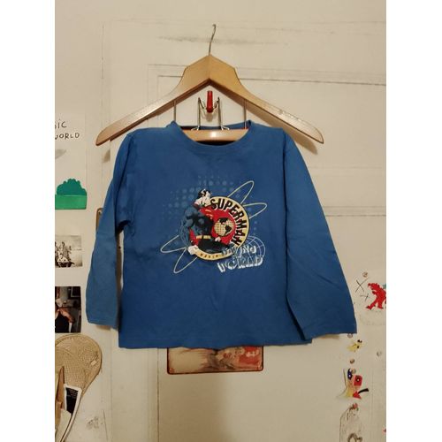 Tee Shirt Bleu Imprimé Coloré 6 Ans Superman Vintage Années 90.