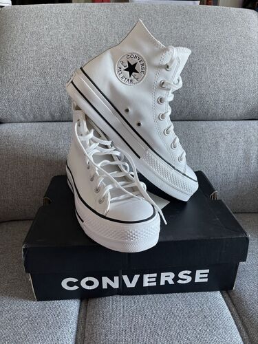 Converse Blanche Cuir Blanc 40 Semelles Plate-Forme 