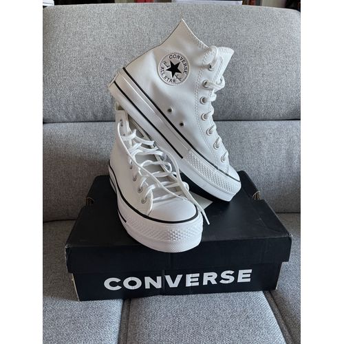 Converse Blanche Cuir Blanc 40 Semelles Plate-Forme 