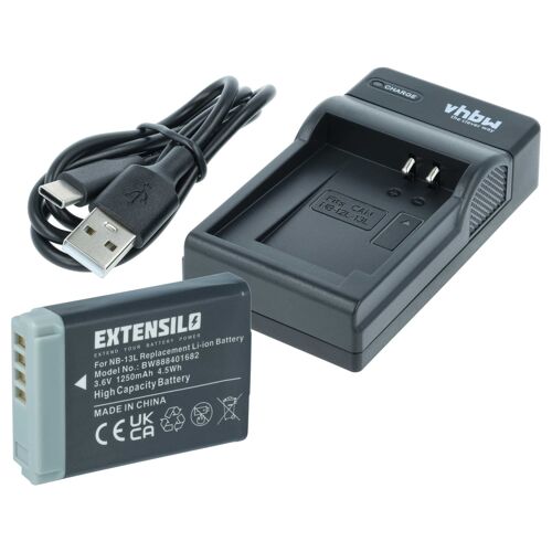 EXTENSILO 1x station de charge, 1x batterie, 1x câble USB-A / USB-C compatible avec Canon PowerShot G7 X, G7 X Mark II, G5X Mark II