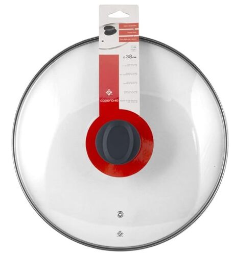 Couvercle En Verre Avec Cadre En Acier Et Soupape De Vapeur - Home Couvercle Avec Bord En Acier Inox, Plastique/Verre, Transparente/Noir, 38 Cm