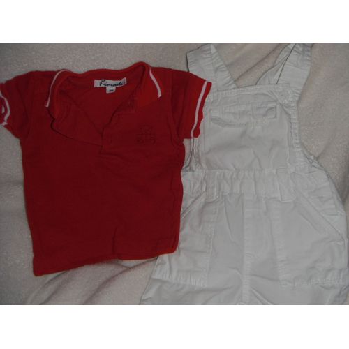 Ensemble Bébé Garçon Salopette Blanche + Polo Rouge Taille 3 Mois Idée Cadeau
