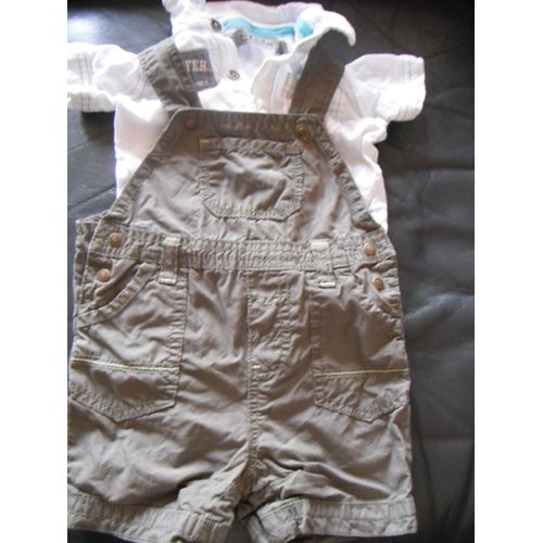Ensemble Bébé Garçon Salopette Kaki + Haut Taille 6 Mois Idée Cadeau