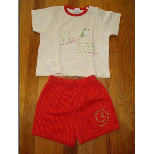 Ensemble Absorba Short + T-Shirt Beige Rouge 12 Mois