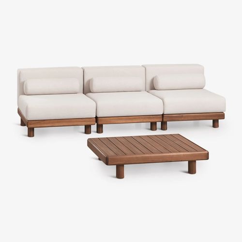 Ensemble De Jardin Avec Canapé Modulaire 3 Pièces Et Table Basse En Acacia Edrien Brun Acacia