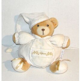 doudou peluche ours kaloo boule bonnet nuit blanc marron dragée tete