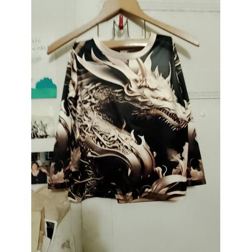 Tee Shirt Noir Motif Dragon Beige 5 Ans.