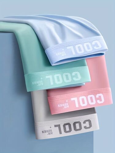 Lot De 4 Boxers Pour Hommes En Tissu Fibre De Soie Glacée | Shorts Sexy Ultra-Fins Antistatiques De Haute Qualité, Coupe Skinny Élastique Respirante, Sous-Vêtements Décontractés En Lycre À Imprimé Aléatoire