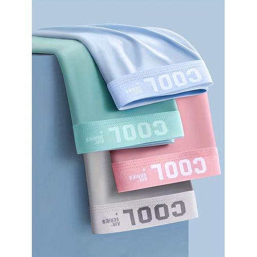 Lot De 4 Boxers Pour Hommes En Tissu Fibre De Soie Glacée | Shorts Sexy Ultra-Fins Antistatiques De Haute Qualité, Coupe Skinny Élastique Respirante, Sous-Vêtements Décontractés En Lycre À Imprimé Aléatoire