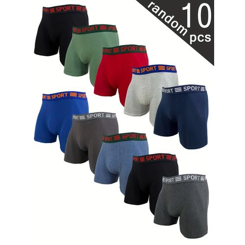 1/10pcs Boxers Pour Hommes | Coupe Confortable À Élasticité Moyenne, Sous-Vêtements Décontractés De Couleur Unie