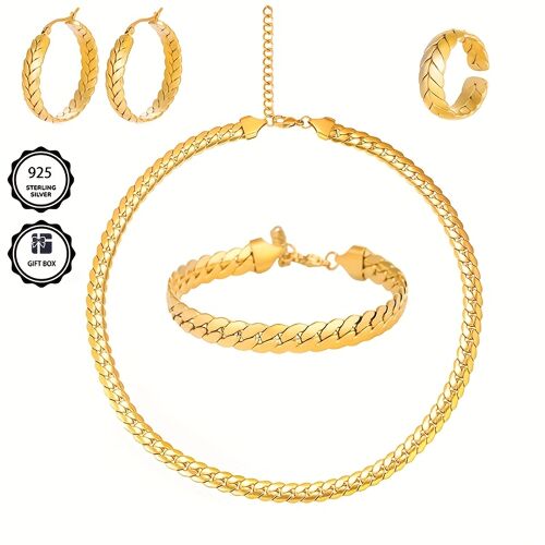 Artpage, Parure De Bijoux Pour Femme En Argent Sterling ¿ Collier + Bracelet + Boucles D'oreilles + Anneau / Ensemble Quatre Pièces, Exquis Et Élégant, Cadeau Idéal Pour Elle, Présenté Dans Un Coffret Raffiné