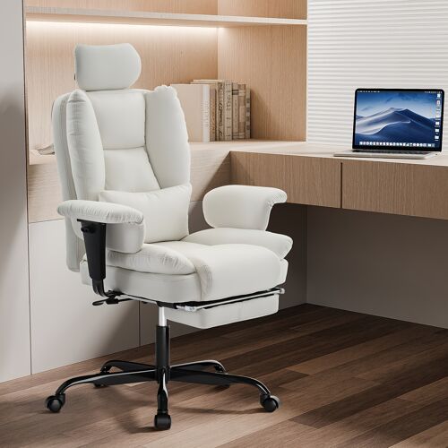 Chaise de Bureau Ergonomique 200kg, Fauteuil d'Ordinateur avec Support Lombaire et Pouf, Chaise Haute Dossier Élevable pour Table Bureaux Noir