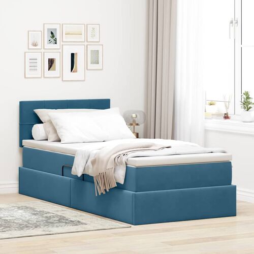 vidaXL Lit avec rangement et LED Bleu foncé 100 x 200 cm Velours