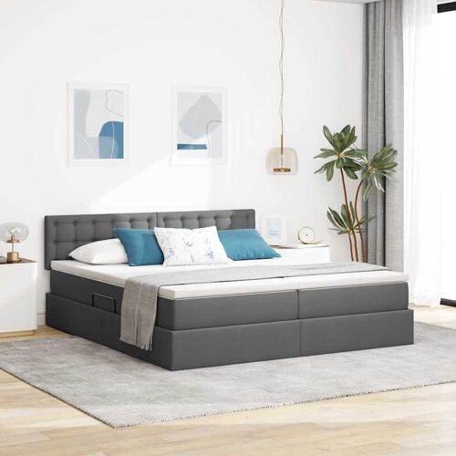 vidaXL Lit avec des lumières à LED Gris foncé 180 x 200 cm tissu