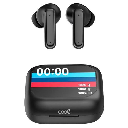 COOL Accesorios Auriculares Stereo Bluetooth Earbuds LCD COOL Ambient Casque Sans fil Ecouteurs Appels/Musique USB Type-C Noir