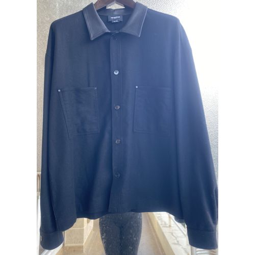 Chemise En Laine Et Cuir Noire The Kooples.