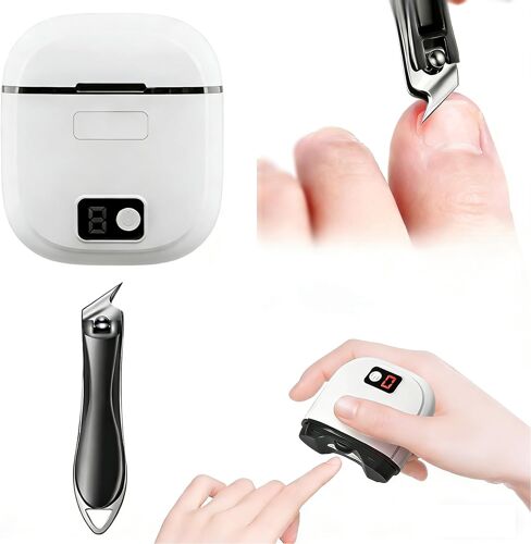 Coupe-Ongles Électrique + Coupe-Ongles Oblique, Idéal Pour Tous Vos Besoins De Soin Des Ongles, 3 Vitesses Avec Lumière Led Pour Bébés, Enfants, Adultes Et Personnes Âgées (Blanc) 