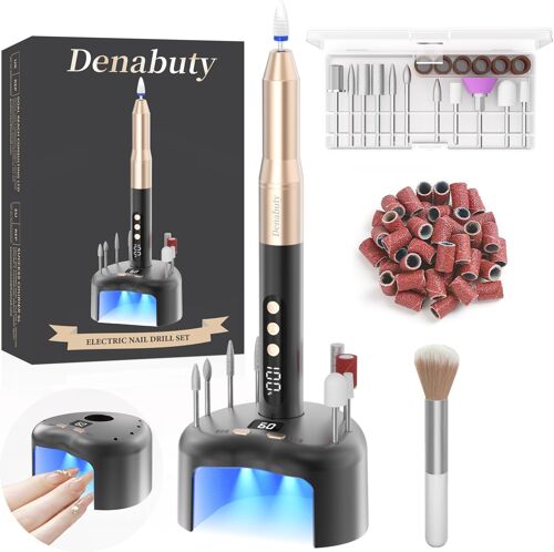 Ponceuse Pour Ongles, Lime A Ongle Electrique Sans Fil Avec Lampe Uv Et Écran Led & Support, Ponceuse À Ongles Professionnelle 35000 Tr/Min Manucure Et Pédicure Kit Vitesse Reglable Noir 