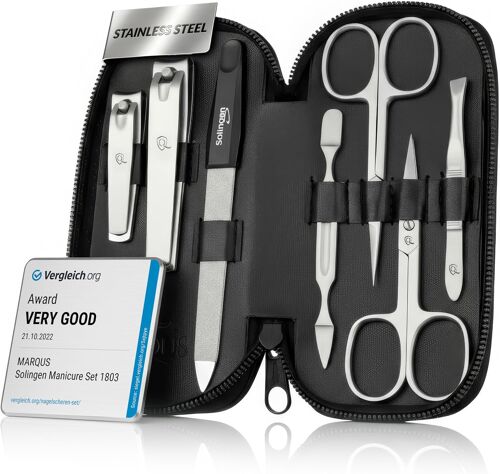 Kit Manucure Pedicure 7 Pc.- Kit Manucure Professionnelle En Simili-Cuir Synthétique, 2 Coupe Ongle, Lime A Ongles Solingen, Pince À Épiler, 2 Ciseaux, Pousse-Cuticule 