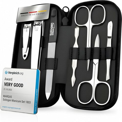 Kit Manucure Pédicure 7 Pièces De Solingen - Set De Manucure Professionnel En Cuir Complet, 2 Coupe-Ongles, Lime À Ongles Solingen, Pince À Épiler, 2 Ciseaux, Pousse-Cuticule 