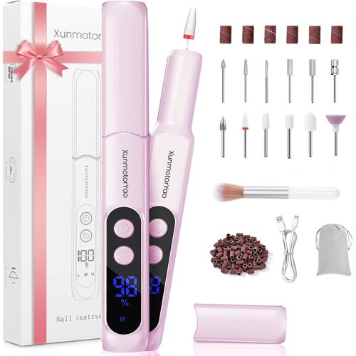 Ponceuse Ongles Professionnelle 12 En 1 Lime A Polissage Ongle Electrique Sans Fil Avec Led Écran Numérique Manucure Et Pédicure Kit Usb Rechargeable Pour Salon Et Maison,Pourpre 