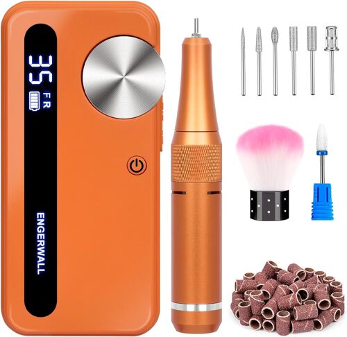 Ponceuse Pour Ongles Professionnelle 35000 Rpm, Lime À Ongles Electrique Rechargeable Pour Enlever Et Polir Le Gel Acrylique Ongles, Perceuse À Ongles Avec Kit De Salon, Orange 