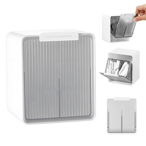 Kalanka-Boite Coton Tige,Rangement Coton,Support De Cotons-Tiges Pour La Salle De Bain,Organisateur Mural Avec 2 Compartiments Pour,Cotons-Tiges Pour Le Lavabo De La Salle De Bain 