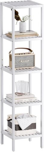 Étagère de Rangement pour Salle de Bain, étagère en Bambou à 5 Niveaux, étagère multifonctionnelle pour Le Salon, la Chambre, la Cuisine (Blanc)