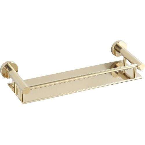 Étagère de salle de bain murale dorée 40 cm ¿ Étagère de rangement moderne antirouille avec rail de protection, organisateur de salle de bain peu encombrant pour shampooing