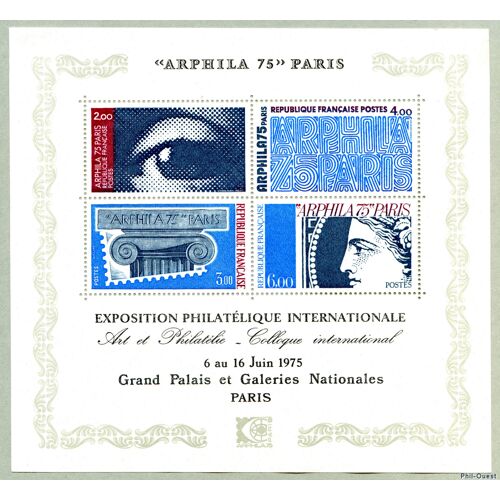 Exposition Philatélique Internationale "Arphila75" Bloc Feuillet N° 7 Année 1975 N° 1834 1835 1836 1837 Yvert Et Tellier Luxe