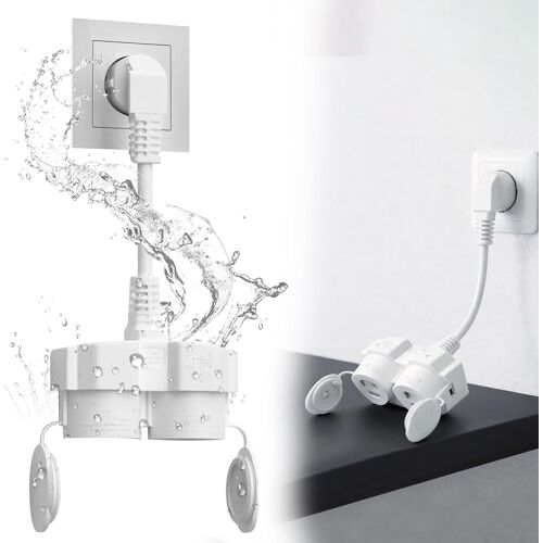 Rallonge double prise pour prise extérieure : double prise 16 A avec 2 prises IP44 étanche pour intérieur extérieur cuisine bureau (blanc)