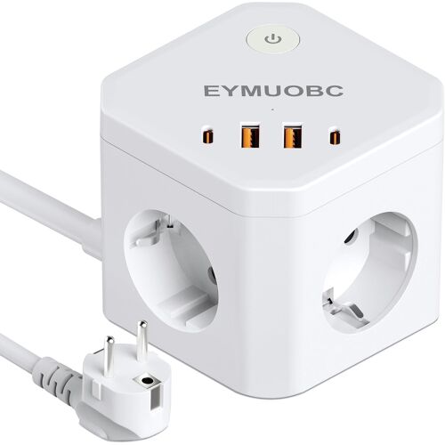KALANKA-Cube Multiprise 8-en-1 avec USB C PD 20W, 3680W avec Interrupteur et Rallonge Electrique, 4 Prises avec et 4 Ports USB, Câble Extension 2M, pour Maison, Bureau et Voyage