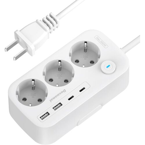 Multiprise Adaptateur Japon, Adaptateur de Prise USA vers UE avec 3 Prises et 4 Ports USB (2 USB-C), Prise de Voyage Type A avec câble 1,5m pour UE vers Amérique/Japon/Canada/Mexique