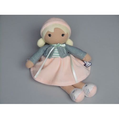 Doudou poupée Kaloo Tendresses Chloé robe rose veste jean 32 cm
