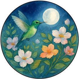 Planche À Découper Ronde En Verre Colibri Et Lune 30 Cm