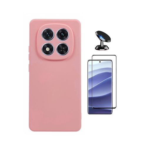 Kit De Film En Verre Trempé À Coque Complète 5D + Couvercle En Silicone Liquide + Support Magnétique PHONECARE Pour Xiaomi Redmi Note 15 Pro + Plus - Rose