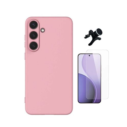 Kit Verre Trempé Clearglass + Coque Silicone Liquide + Support De Voiture Magnétique PHONECARE Pour Samsung Galaxy S26 - Rose