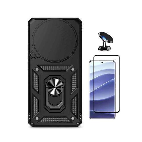 Kit De Film En Verre Trempé Incurvé + Coque De Fenêtre Coulissante Magnétique Militaire Defender + Support Magnétique De Voiture PHONECARE Pour Xiaomi Redmi Note 15 5G - Noir
