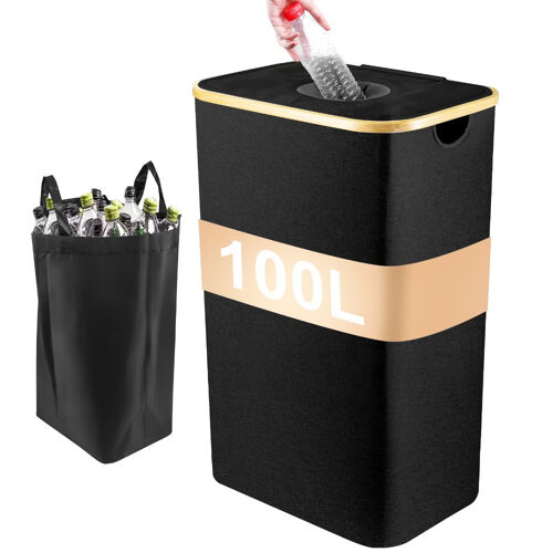 Bac de Collecte de Bouteilles 100L, Poubelle de Cuisine, Conteneur de Stockage de Bouteilles, Conteneur en Verre Usagé, Collecteur de Bouteilles Perforé, Panier de Stockage de Bouteilles de Boissons Pliable