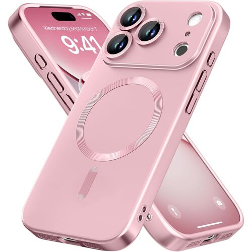 KALANKA-Coque Magnétique pour iPhone 17 Pro Max,Compatible avec MagSafe,Protège-Lentille Intégré Étui Housse Fine et Souple en Slim Silicone Antichoc à Brillance Métallisée (Or Rose)