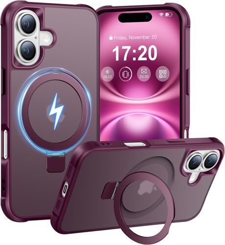JGD-Coque Magnétique pour iPhone 16 avec Anneau de Support Invisible, Protection Contre Les Chutes, Les Rayures, Les Traces de Doigts, antidérapante, Mate et Semi-Transparente.(Bourgogne)