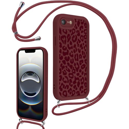 JGD-Coque avec Cordon pour iPhone 16e, Aesthetic Léopard Motif Etui avec Réglable Collier Souple Silicone Corde Caméra Protection Bumper Case, Antichoc Housse pour iPhone 16e 6,1'', Bordeaux