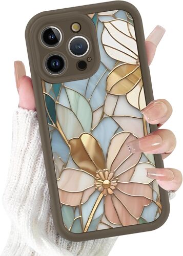 JGD-Coque pour iPhone 15 Pro Max, Aesthetic Design Fleur Motif Marron Silicone Housse Étui, Femme Fille Anti-Rayures Protection TPU Souple Etui Bumper Cover pour iPhone 15 Pro Max 6,7'', 01