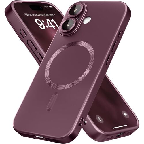 JGD-Coque Magnétique pour iPhone 17,Compatible avec MagSafe,Protège-Lentille Intégré Étui Housse Fine et Souple en Slim Silicone Antichoc à Brillance Métallisée (Bourgogne)