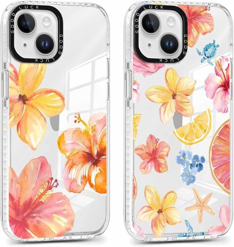 JGD-2 Pièces Coque pour iPhone 14/iPhone 13 Fleur Étui Hibiscus, Coquillage Aesthetic Été Océan Motif pour Filles,Transparente Silicone Cover Anti-Rayures Housse Case pour iPhone 13 6,1"",Summer