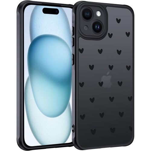 KALANKA-Coque pour iPhone 15, Étui Mat Translucide avec Aesthetic Motif Coeur Minimaliste Housse Silicone TPU Bumper Fine Antichoc + PC Dur Arrière Anti-Rayures, Noir