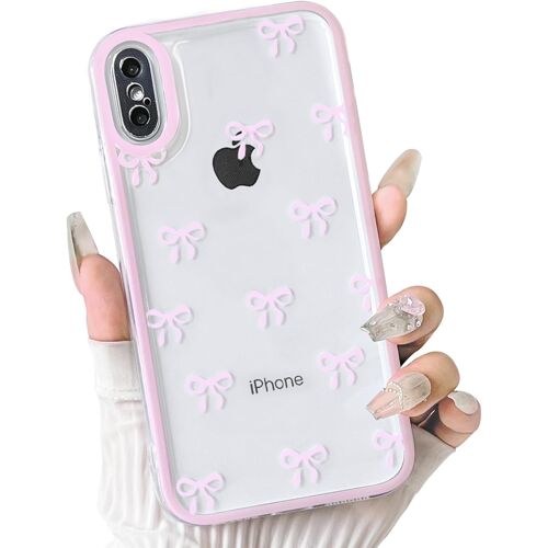 JGD-Coque pour iPhone X/XS Mignon avec N?ud Papillon de Ruban pour Femmes Fille avec Objectif de Caméra Doux TPU Absorbant Housse de Téléphone - Rose