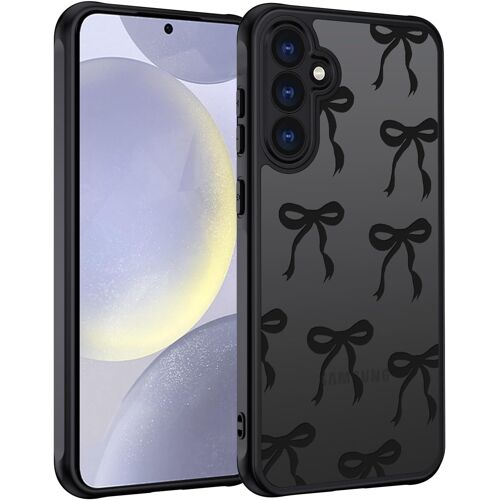 JGD-Coque pour Samsung Galaxy S24 5G, Étui Mat Translucide avec Motif de N?ud Arc Papillon Minimaliste Housse PC Dur Arrière Anti-Rayures + TPU Bumper Fine Antichoc, Noir
